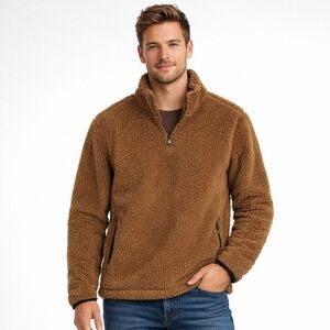 Banana Republic Sherpa Quarter Zip Pullover Jacket Men Size S Teddy Fleece Brown